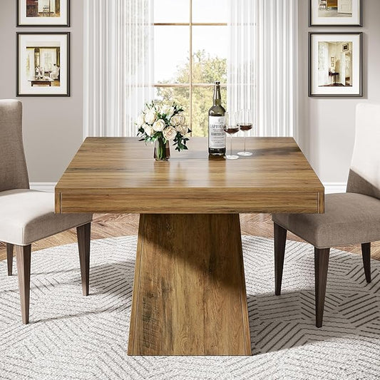 Tribesigns Square Dining Table for 4, 31.5-Inch Small Kitchen Table with Sturdy Pedestal Base, Farmhouse Dinner Table for Dining Room, Living Room, Kitchen (Brown)