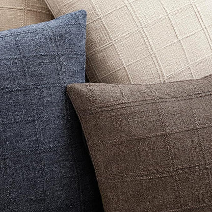 Foindtower Set of 2 Decorative Linen Check Throw Pillow Covers Neutral Farmhouse Vintage Cushion Covers Modern Boho Home Decor for Sofa Chair Couch Bedroom Living Room Outdoor,24×24 Inch,Dark Brown