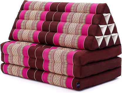 Leewadee 3-Fold Mat XXL with Triangle Cushion – Firm TV Pillow, Foldable Mattress with Cushion Made of Kapok, 67 x 31 inches, Auburn Pink