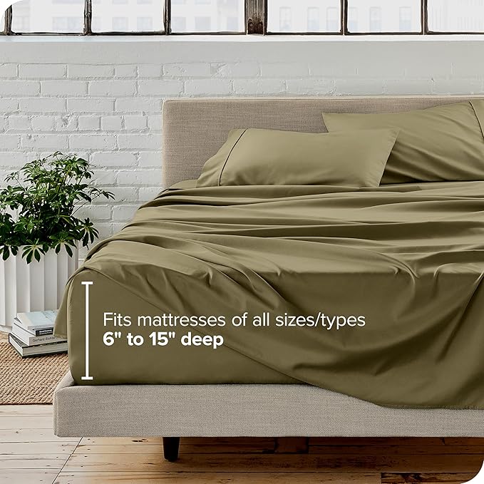 Bare Home Full Sheet Set - Luxury 1800 Ultra-Soft Microfiber Full Bed Sheets - Double Brushed - Deep Pockets - Easy Fit - 4 Piece Set - Bedding Sheets & Pillowcases (Full, Olive)