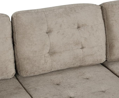 82" Convertible Sleeper Sofa with Pull-Out Bed,L-Shape Chaise Couch W/USB Ports & Power Sockets,Space Saving,Easy Assembly,Modern Corner Reversible Furniture Set for Living Room,Khaki Velvet