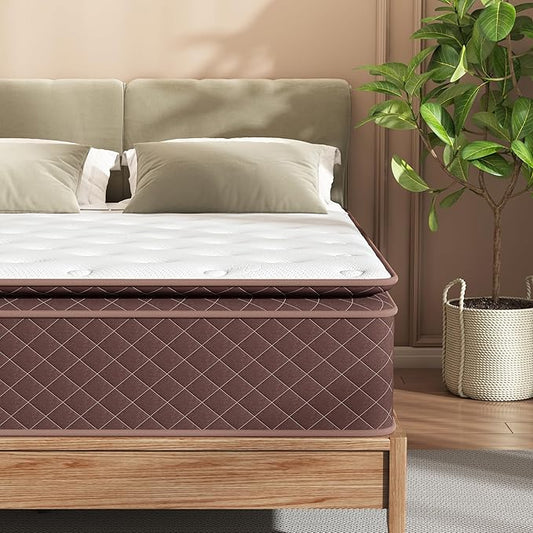 Queen Mattress, 14 Inch Pillow Top Queen Size Mattress – Plush Comfort with Pocketed Coils & Pressure Relief – Ideal for Side Sleepers, Motion Isolation & Back Pain Relief,Firm