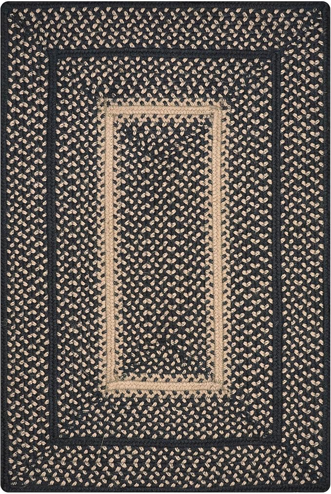 Manchester Black Braided Area Rug, Jute, 6x9' Rectangle - Perfect Country Primitive Decor for Dining Room, Living Room, Everywhere