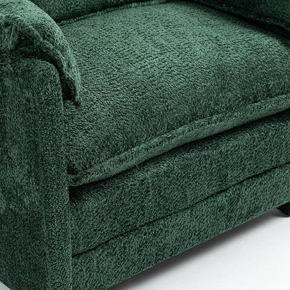 Furniliving Oversized Accent Chairs with Ottoman, Luxury Boucle Single Sofa, Upholstered Deep Seat Chaise Lounge with Pillows for Living Room, Bedroom, Apartment, Green