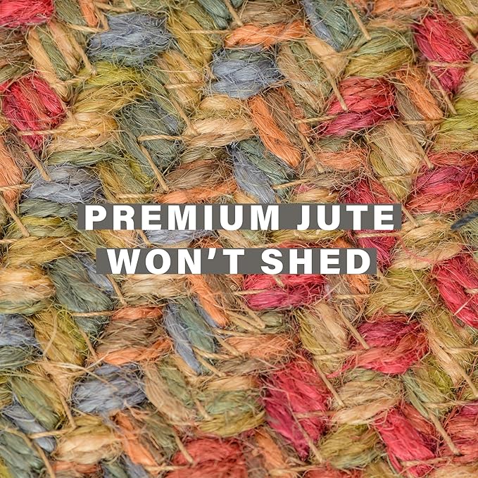 Azalea Multi Color Small Braided Rug, Jute, 27"x45" Rectangle - Perfect Country Primitive Decor for Entryway, Bathroom, Everywhere
