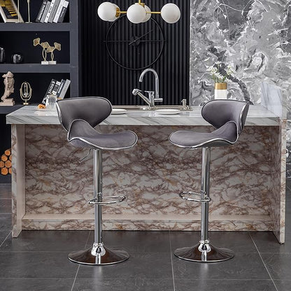 Roundhill Furniture Masaccio Velvet Upholstered Adjustable Swivel Barstool, Set of 2, Gray