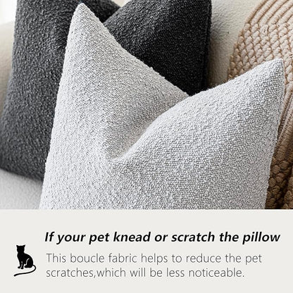 Foindtower Pack of 2 Textured Boucle Throw Pillow Covers Accent Solid Decorative Pillow Cases Cozy Woven Couch Cushion Case for Chair Sofa Bedroom Living Room Home Decor, 18 x 18 Inch,Light Grey