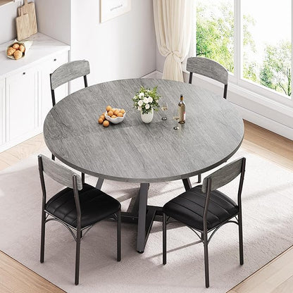 42“ Round Kitchen Dining Room Table for 2-4, Circle Dining Dinner Table with Pedestal Metal Frame, Space Saving Wood Industrial Furniture for Small Space (Grey, 42IN)