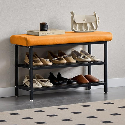Shoe Rack Shoe Bench Shoe Organizer Storage Rack for Hallway Bedroom Living Room with Comfortable Seat Cushion 80x30x50cm (80cm Orange)