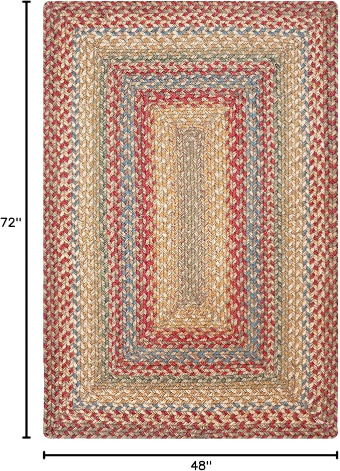 Azalea Multicolor Braided Area Rug, Jute, 4x6' Rectangle - Perfect Country Primitive Decor for Entryway, Bedroom, Everywhere
