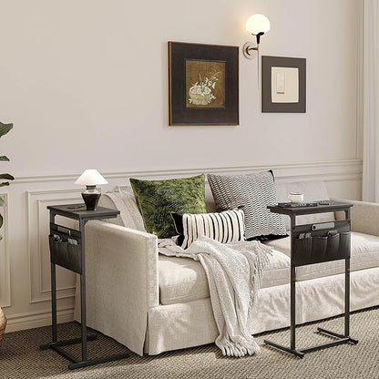 C Shaped End Table, Side Table for Sofa, Small TV Tray, Couch Table with Storage Bag for Small Space, Living Room, Bedroom, Home Office LET501B (Black)