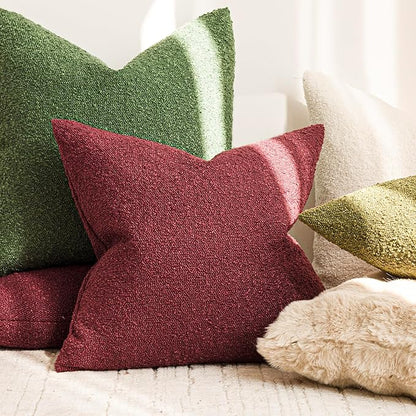Foindtower Set of 2, Decorative Textured Boucle Throw Pillow Covers Accent Solid Pillow Cases Neutral Cozy Couch Cushion Case for Chair Sofa Bedroom Living Room Home Decor 24 x 24 Inch Hunter Green