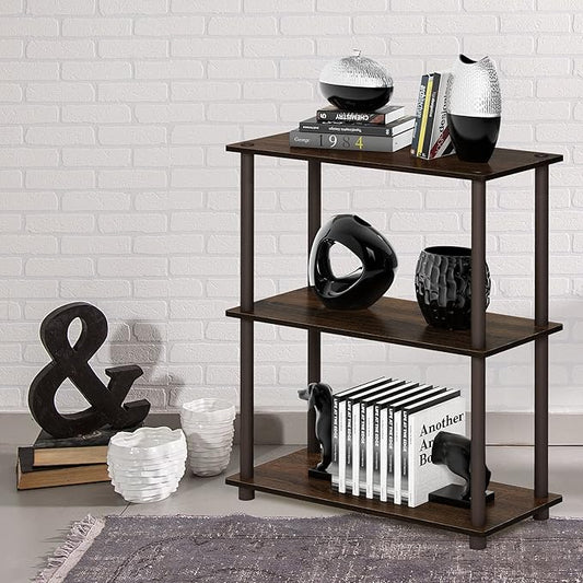 Furinno Turn-N-Tube 3-Tier Compact Multipurpose Shelf Display Rack, Walnut/Brown