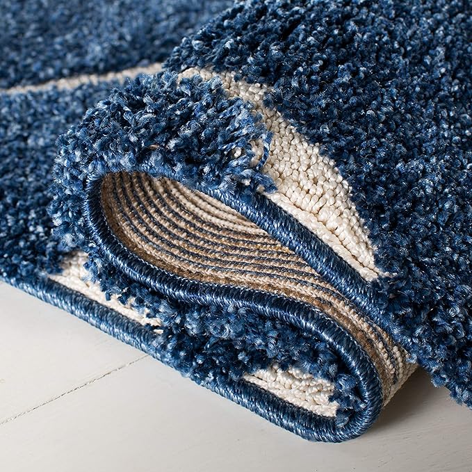 SAFAVIEH Area Rug 8x10 - Florida Shag Collection - Large - Dark Blue & Cream, Scroll Design, Non-Shedding & Easy Cleaning, Plush Thick Pile, Ideal for Living Room, Bedroom, Dining Space (SG455-6511)