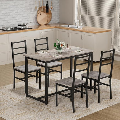 Ball & Cast Dining Table Set with Long Table and 4 Chairs,5-Piece Living Room Furniture W/ 47" Rectangle Kitchen Table & Backrest Chair,for Small Space,Apartment,Dining Room,Gray