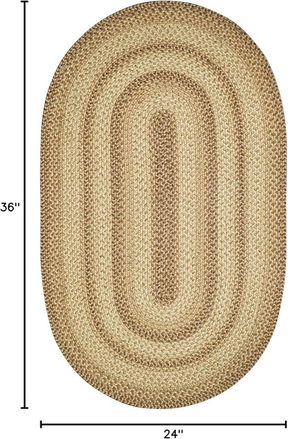 Cookie Dough Brown Oval Braided Rug, 2x3' - Handmade with Jute, Warm Country Farmhouse Decor, Perfect for Bathrooms and Entryways - Reversible and Easy to Clean