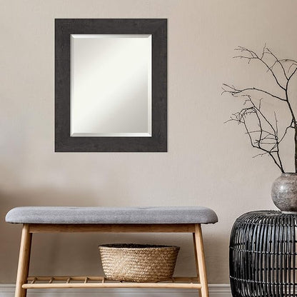 Amanti Art Brown Bathroom Mirror for Over Sink, 26x22 Rustic Plank Espresso Rectangle Vanity Mirror, Small Rustic Farmhouse Frame, Hangs Horizonally and Vertically, Bathroom Wall Decor, Beveled Edge