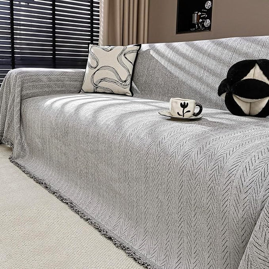 Nobildonna Sofa Cover Washable Soft Thicken Chenille Couch Cover with Tassel,Waterproof Sofa Slipcovers for 2 Cushion Couch,Loveseat,Futon Couch Furniture Protector Pet-Friendly,Gray 71"x102"
