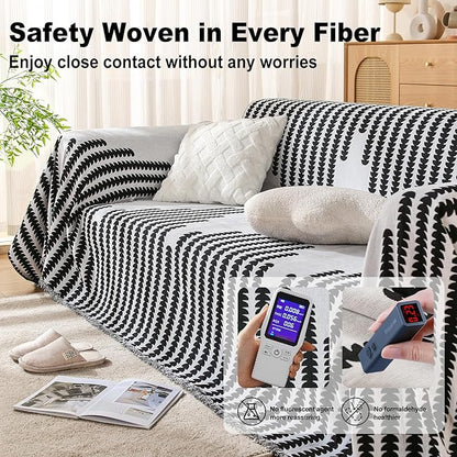 Boho Sofa Cover, Couch Covers for 3 Cushion Couch Sofa Pet Friendly, Sofa Cover Washable, Soft Chenille Living Room Couch Covers Slipcover, Pet Furniture Protecto (2# White, 71" x 134")