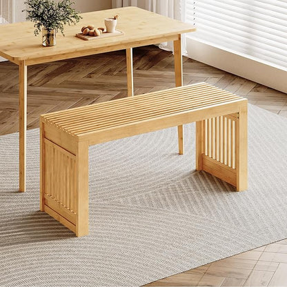 HOOBRO Dining Bench, 35 inch Bamboo Entryway Bench, Farmhouse Kitchen Table Bench, Outdoor Bench, Solid Bamboo Dining Room Benches for Kitchen, Living Room, Hallway, Bedroom, Natural YL16CD01