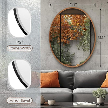 OVALCREST - Oval Wooden Beveled Wall Mirror for Home Decor, Bathroom, Vanity, Bedroom, Living Room, Hallway - London Style (Sunset Gold) 21.1 x 31.1