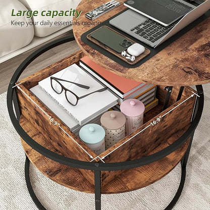 Round Lift Top Coffee Table,Coffee Tables Living Room,Black Coffee Table with Storage Hidden Compartment,Wood Farmhouse Coffee Table Decor,Center Table for Living Room,Modern Coffee Table