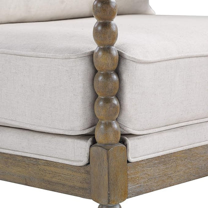 OSP Home Furnishings Fletcher Spindle Accent Chair with Rustic Brown Finish, Linen Upholstery