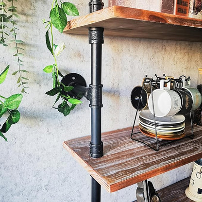 Industrial Ladder Shelves, Wall Mounted Rustic Bookshelf, Retro Wood Metal Pipe Industrial Shelves (Weathered Brown, 5 Tier - 10" D x 48" W x 70" H)