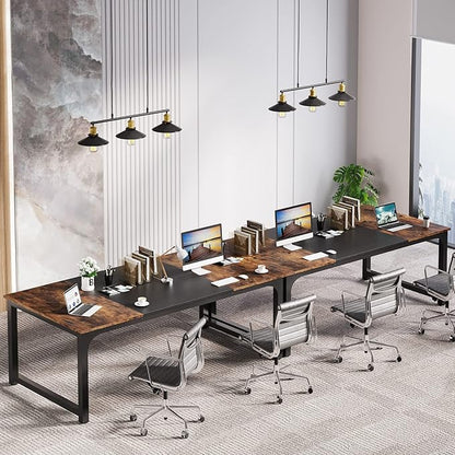 LITTLE TREE 70.8 Inch X-Large Executive Computer Office Desk, Brown+Black
