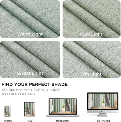 Joydeco 100% Blackout Curtains for Bedroom - Natural Linen Curtains 70" W x 108" L Long, Thermal Insulated 1 Panels Sage Green Light Blocking Drapes, Rod Pocket & Back Tabs for Living Room