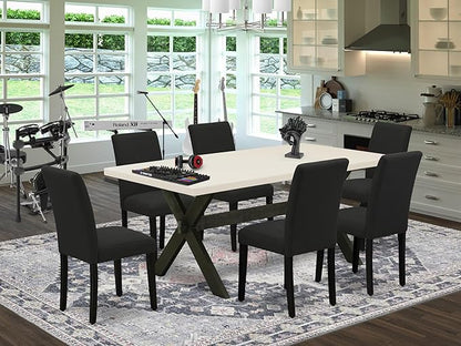 East West Furniture X627AB624-7 7 Piece Dining Room Furniture Set Consist of a Rectangle Dining Table with X-Legs and 6 Black Color Linen Fabric Upholstered Chairs, 40x72 Inch, Multi-Color