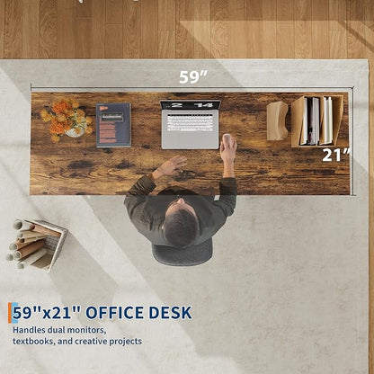 Garvee 59" Farmhouse Executive Desk, Home Office Desk with File Drawer and Storage Cabinet, Wooden Computer Table with 3 Drawers for Work and Study (Vintage)
