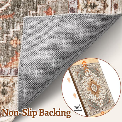 Tangsoo Vintage Rug 2x3 Washable for Entryway, Non Slip Small Area Rug, Indoor Front Door, Print Distressed Turmeric Door Mat Carpet, Soft Low Pile Rugs for Entrance Kitchen Bedroom Bathroom