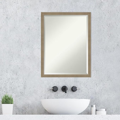 Amanti Art Brown Wall Mirror 26x20 Florence Light Brown Rectangle Bathroom Mirror for Wall Decor Living Room, Medium Casual Frame, Hangs Horizonally and Vertically, Bathroom Decor, Beveled Edge