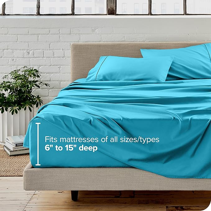 Bare Home Queen Sheet Set - Luxury 1800 Ultra-Soft Microfiber Queen Bed Sheets - Double Brushed - Deep Pockets - Easy Fit - 4 Piece Set - Bedding Sheets & Pillowcases (Queen, Aqua)