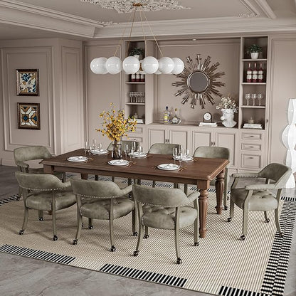 LEEMTORIG Large Dining Chairs with Casters and Arms, Rolling Dining Chairs with Wheels, Solid Wood Boss Caption's Chairs Office Desk Chairs, 26" D x25.2 W x 31.5" H, Soft Light Grey PU SY-1318-UA