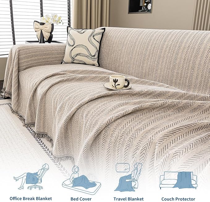 Nobildonna Sofa Cover Washable Soft Thicken Chenille Couch Cover with Tassel,Waterproof Sofa Slipcover for 3-4 Cushion Couch,Sectional Sofa,L-Shaped Furniture Protector Pet-Friendly,Brown 91"x150"
