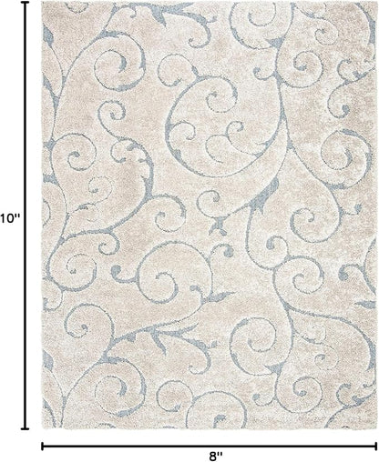 SAFAVIEH Area Rug 8x10 - Florida Shag Collection - Large - Beige & Blue Grey, Scroll Design, Non-Shedding & Easy Cleaning, Plush Thick Pile, Ideal for Living Room, Bedroom, Dining Space (SG455-1155)