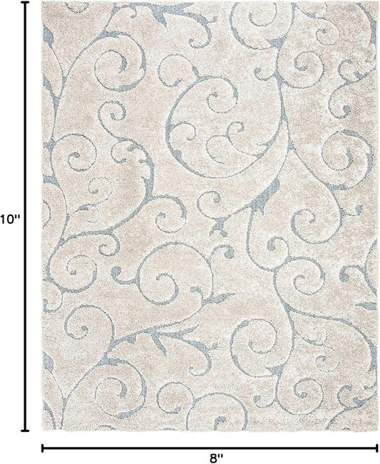 SAFAVIEH Area Rug 8x10 - Florida Shag Collection - Large - Beige & Blue Grey, Scroll Design, Non-Shedding & Easy Cleaning, Plush Thick Pile, Ideal for Living Room, Bedroom, Dining Space (SG455-1155)