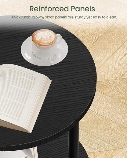 Round Side Table, 2-Tier End Table, Small Side Table with Metal Tube, Industrial Coffee Table, for Living Room, Bedroom, Black TBZ11BB