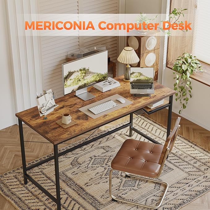 Computer Desk 55 X 24 inch, Gaming Desk for Small Spaces, Modern Simple Style Table for Home Office, Study Student Writing Table (Shelf, Dark Brown, 55 inch)
