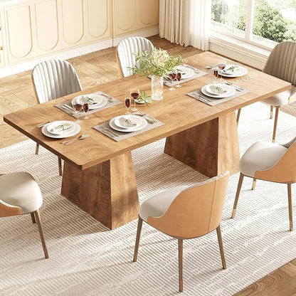 LITTLE TREE Dining Table for 6 People, Wooden Table, Rectangle Furniture with Heavy Duty Legs, Modern Kitchen Table for Home, Dining Room, Oak
