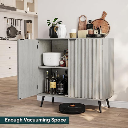 Semiocthome Gray Buffet Cabinet with Storage, Sideboard with Fluted Doors and Metal Legs, Storage Cabinet with Adjustable Shelf, Accent Table for Living Room, Dining Room, Kitchen, Entryway