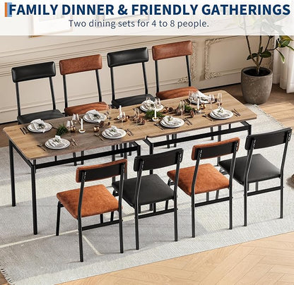 5 Piece Dining Room Table Set, Kitchen Table Set for 4 with Brown Wooden Grain Kitchen Table and 4 PU Upholstered Metal Chairs, Dining Room Set for Small Space,Home Dinner(2 Black & 2 Brown Chairs )