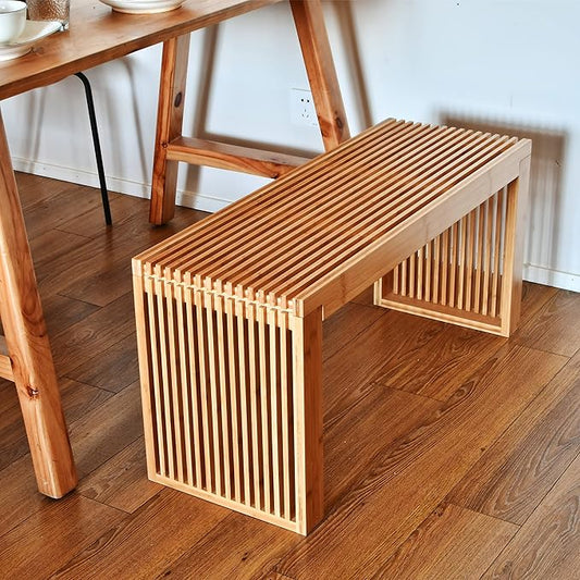 Bamboo Dining Bench, 35 Inch Farmhouse Decor Indoor Kitchen Table Bench with Outdoor & Entryway Functionality