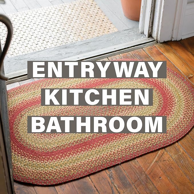 Cider Barn Cranberry Red Small Braided Rug, Jute, 27"x45" Rectangle - Perfect Country Rustic Decor for Entryway, Bathroom, Everywhere