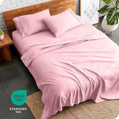 Bare Home Queen Sheet Set - Luxury 1800 Ultra-Soft Microfiber - Double Brushed - Deep Pockets - Easy Fit - 4 Piece Set - Bedding Sheets & Pillowcases (Queen, Light Pink)