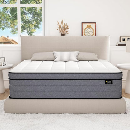 Queen Mattress, 12 Inch Hybrid Queen Size Mattresses in a Box with Gel Memory Foam and Individual Pocket Springs|Pressure Relief & Motion Isolation, Medium Firm Feel