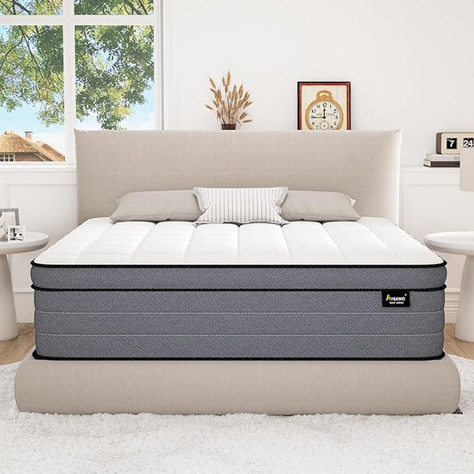 California King Mattress, 12 Inch Cal King Hybrid Mattress with Pressure Relief Gel Memory Foam & Motion Isolation Pocketed Springs, Firm Cali King Bed in a Box, CertiPUR-US