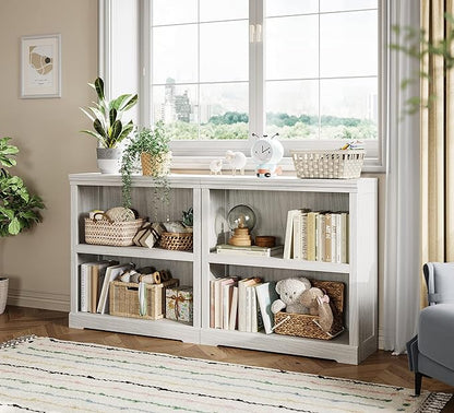 LINSY HOME 2-Tier Bookcase and Bookshelf, Small Wood Display Storage Shelves Farmhouse Bookshelf for Home Office, Living Room, Bed Room - White Oak